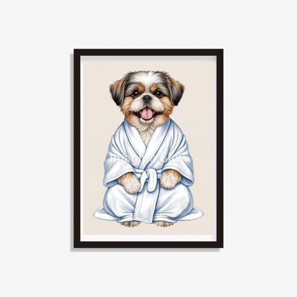 Shih Tzu dog in bathrobe printable featuring a cute and colorful illustration