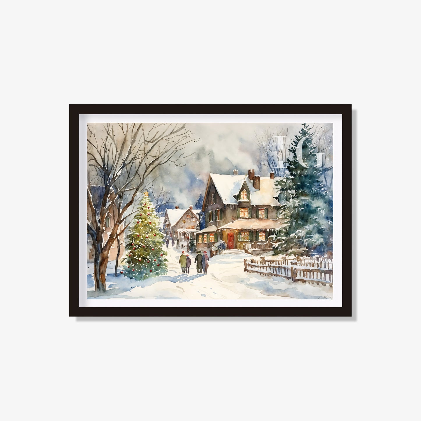 Cozy holiday decor showcasing a printable Christmas village illustration