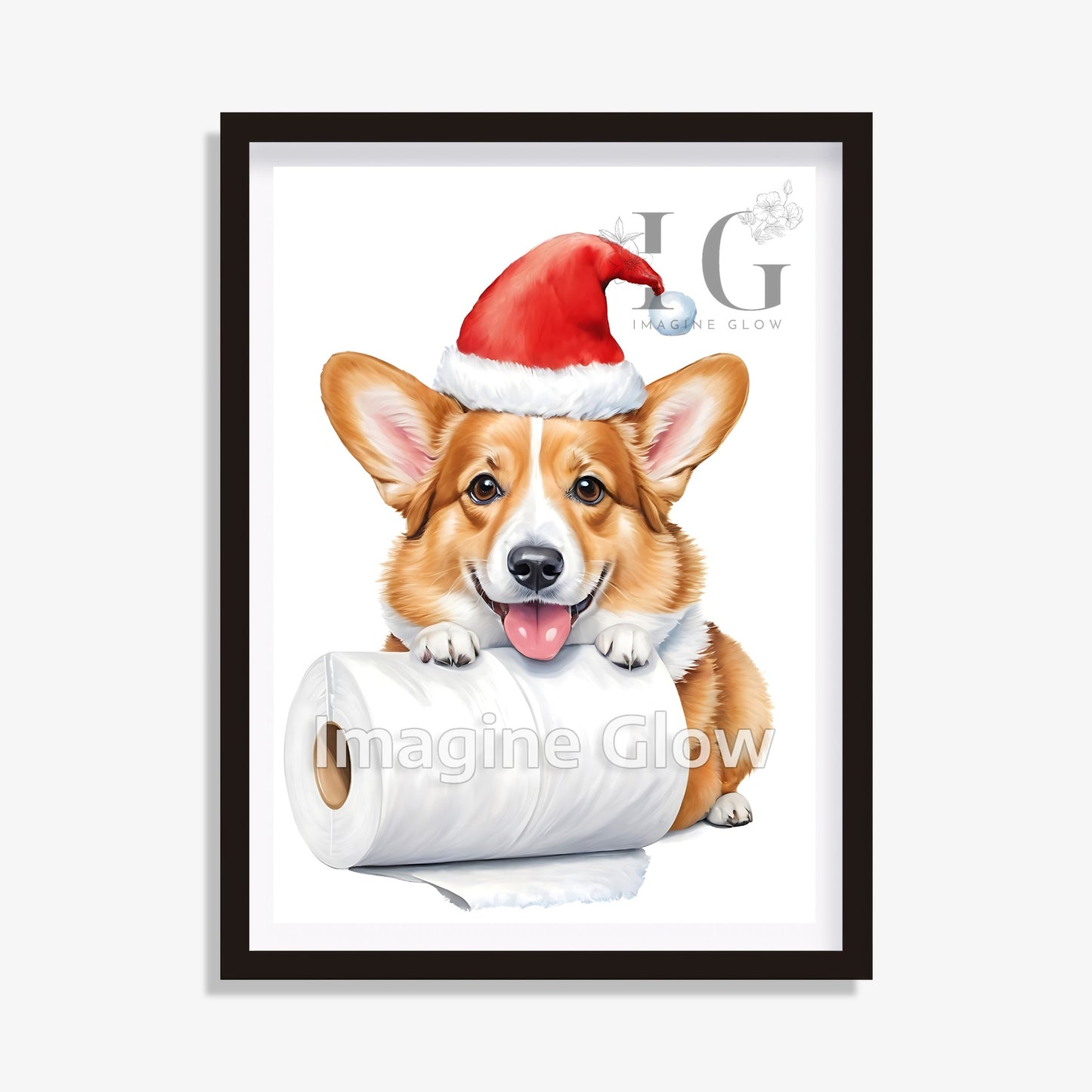 Welsh Corgi dog in toilet Christmas printable art for bathroom decor.