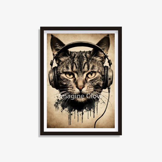 Printable retro cat music poster for a vintage-inspired decor