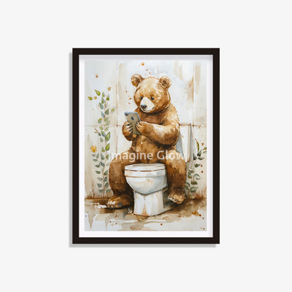 Printable bathroom wall art featuring a bear in a toilet.