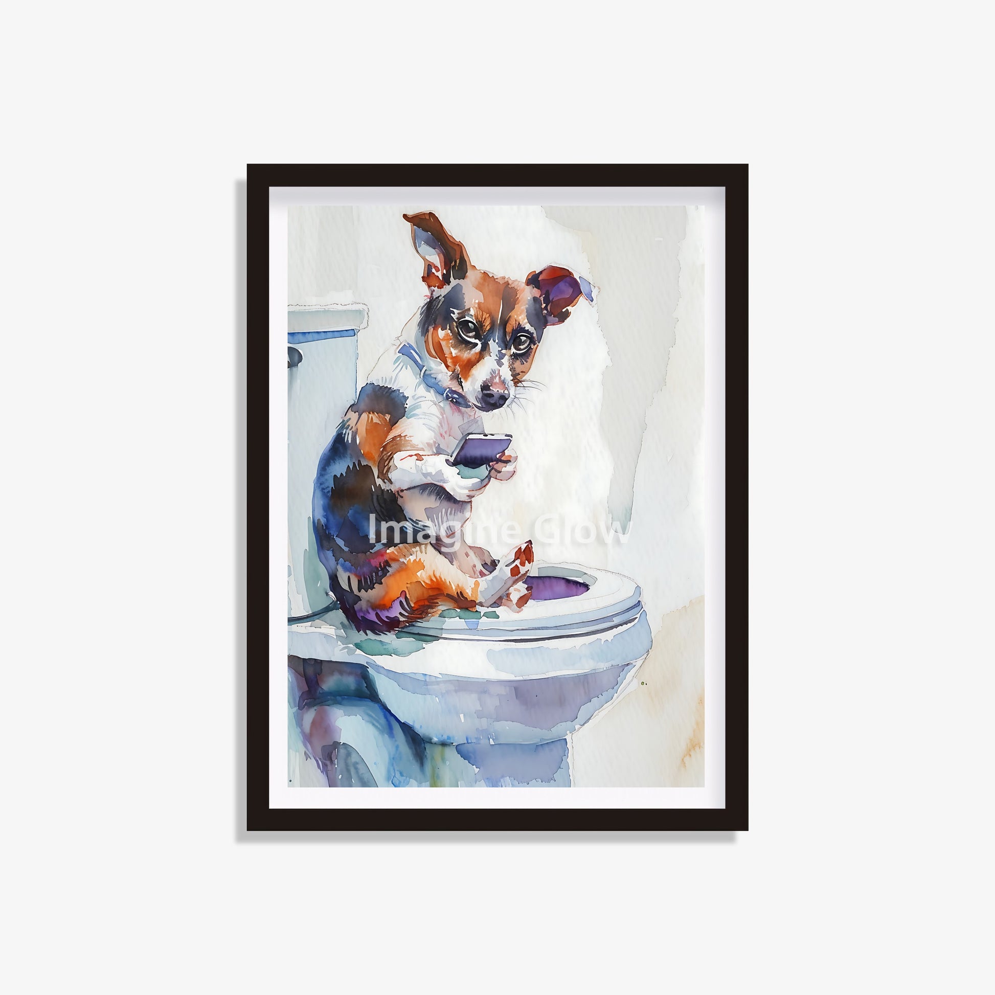 Dog in toilet artwork featuring a funny and colorful illustration