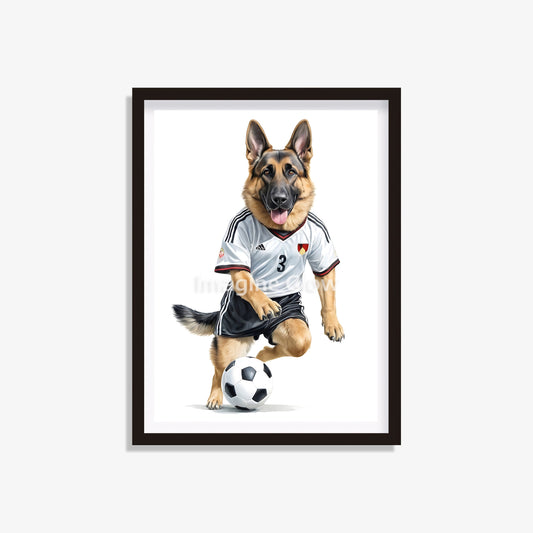 German Shepherd dog playing soccer printable art