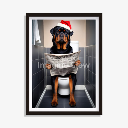 Christmas bathroom printable with a Rottweiler in a toilet.