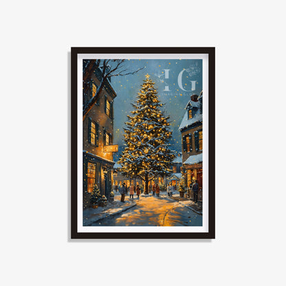 Charming holiday wall decor with a festive Christmas street scene.