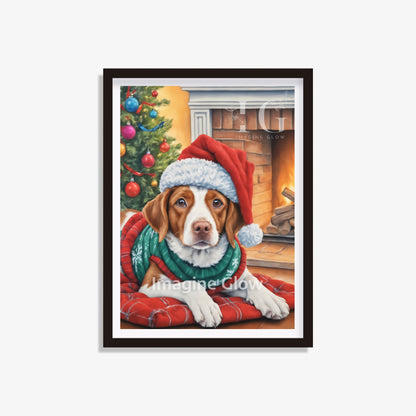 Brittany dog Christmas print for a charming holiday wall decoration.