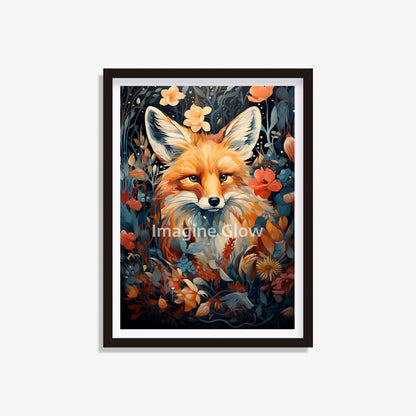 Fox floral art print for nature-inspired wall decor