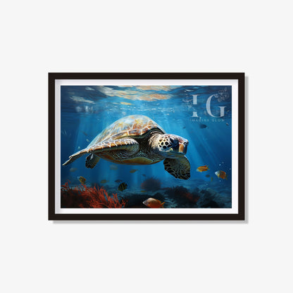 Beautiful sea turtle art print for under the sea decor