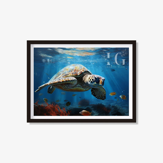 Beautiful sea turtle art print for under the sea decor