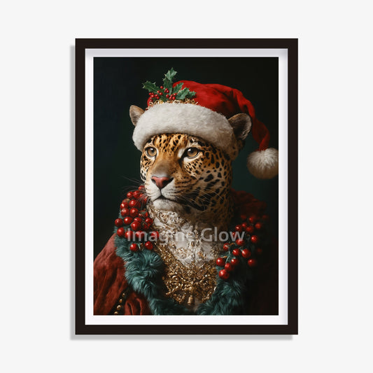 Sophisticated Cheetah Christmas art in Renaissance style for festive wall decor