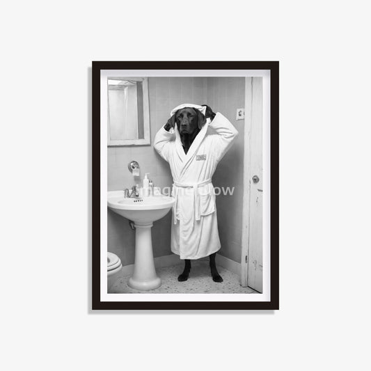 Labrador Retriever in bathrobe printable featuring a cute and colorful illustration