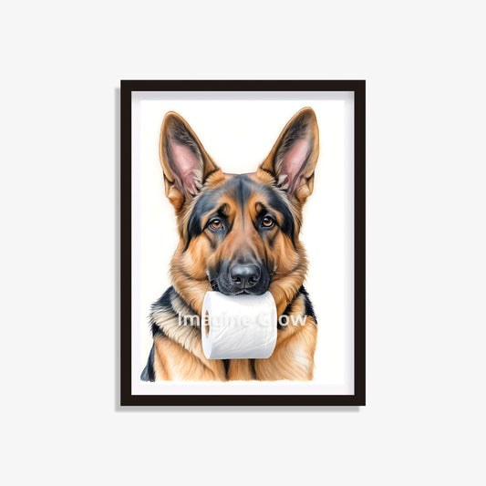 German Shepherd dog in toilet printable with a funny design