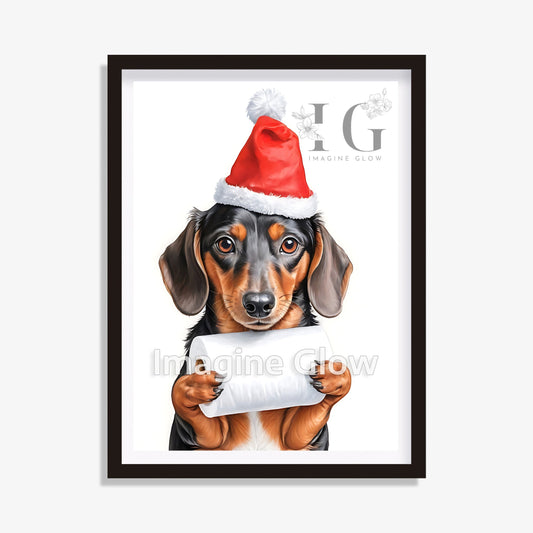 Dachshund in toilet Christmas printable art for bathroom decor.