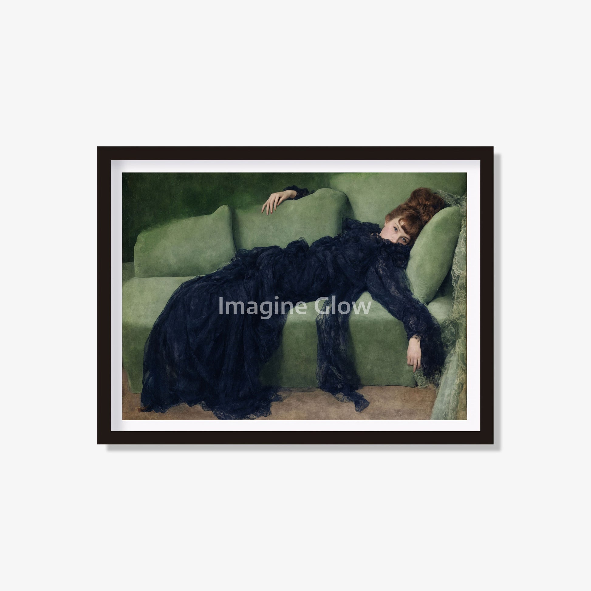 Vintage portrait of a young woman relaxing on a sofa