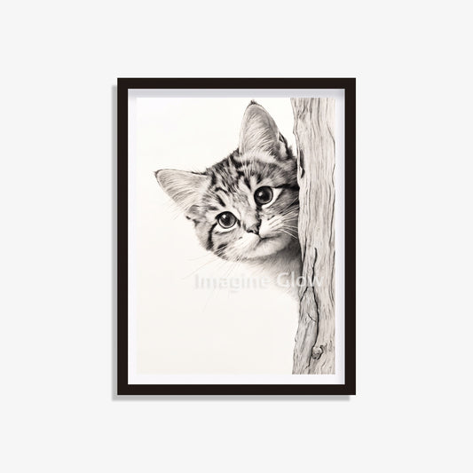 Cute cat illustration peeking around a corner