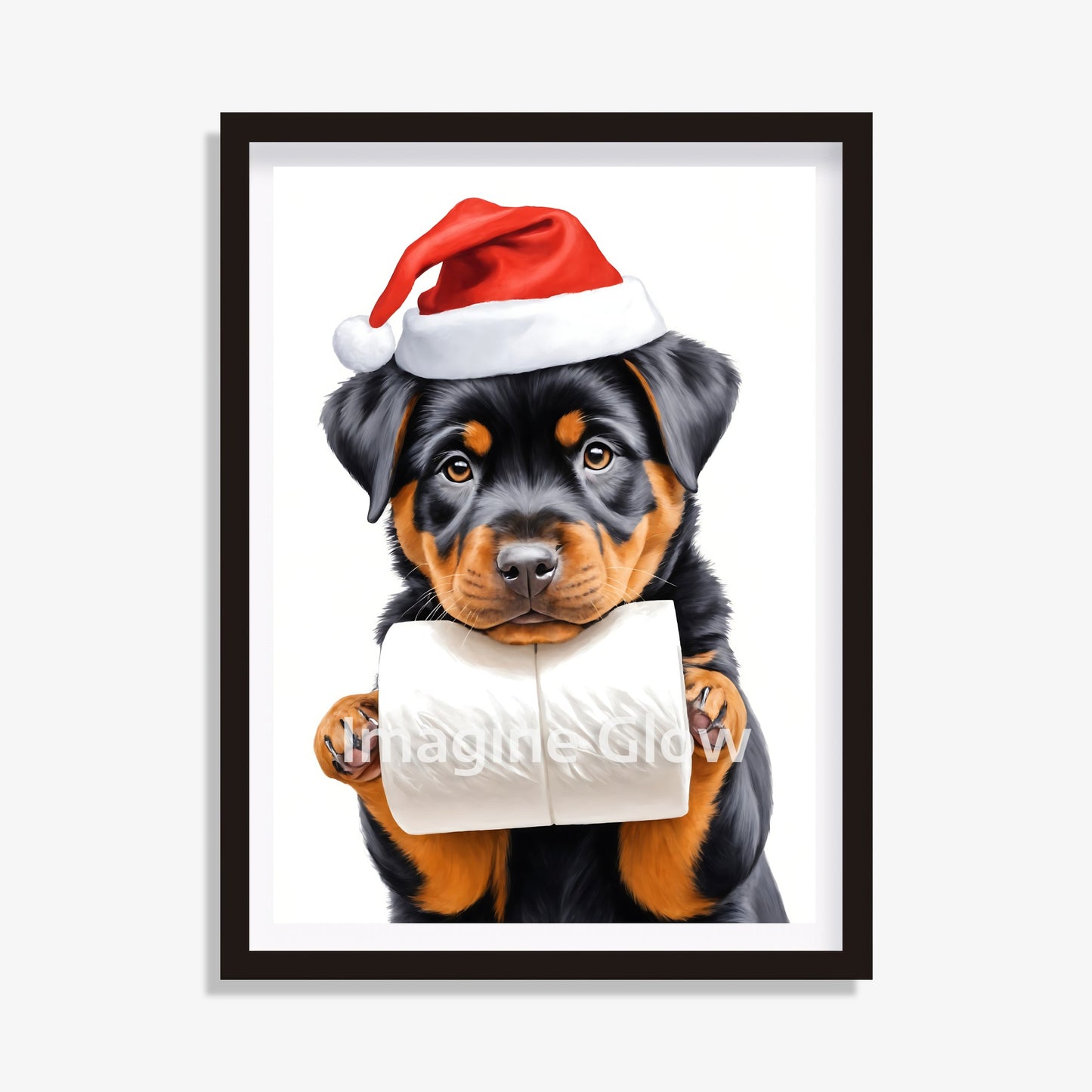 Rottweiler dog in toilet Christmas printable art for bathroom decor.