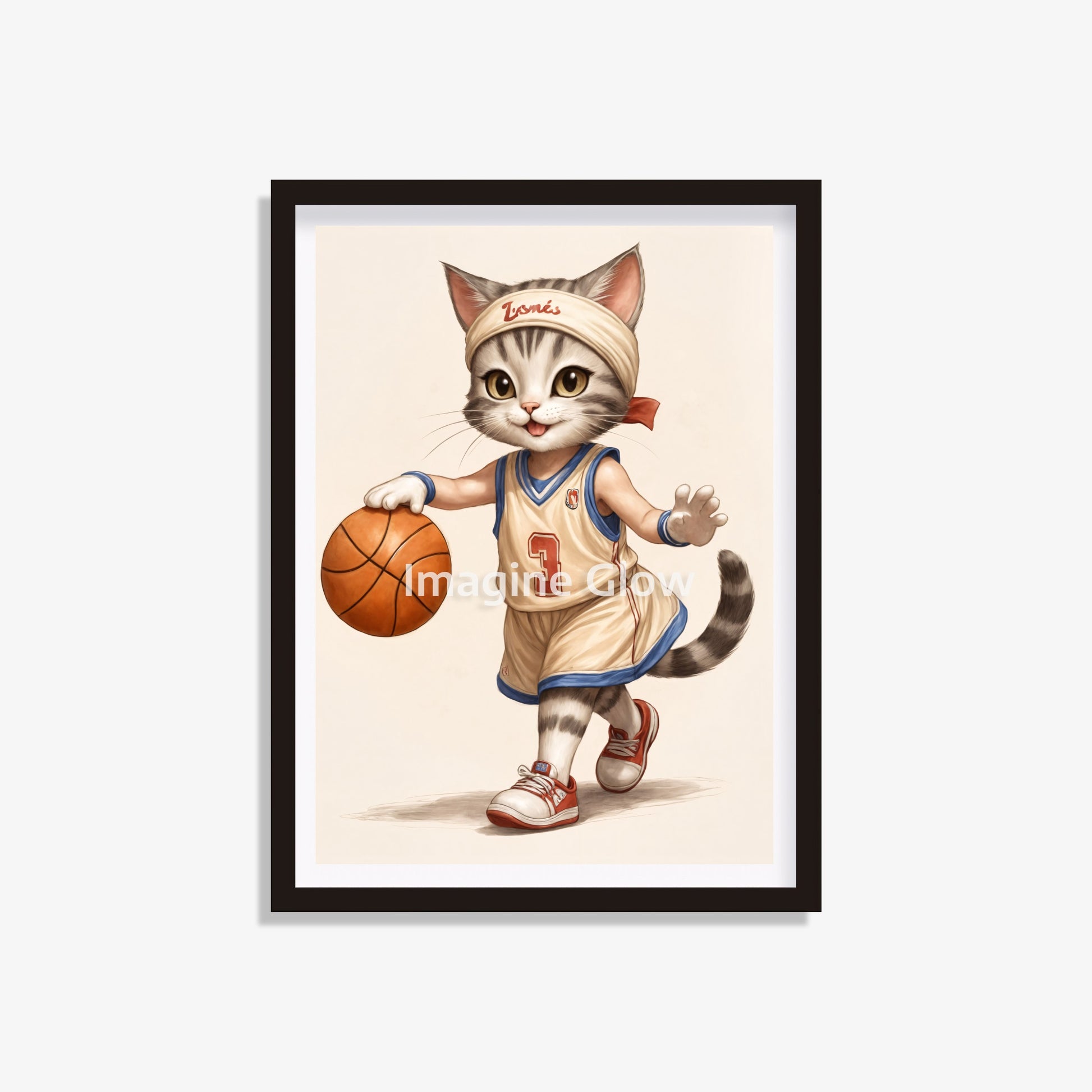 Printable funny cat basketball art, ideal for humorous animal sport decor.