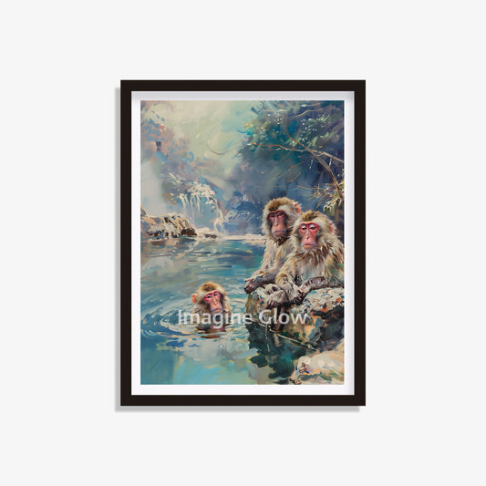 Printable wall decor of a monkey in a Japanese hot spring