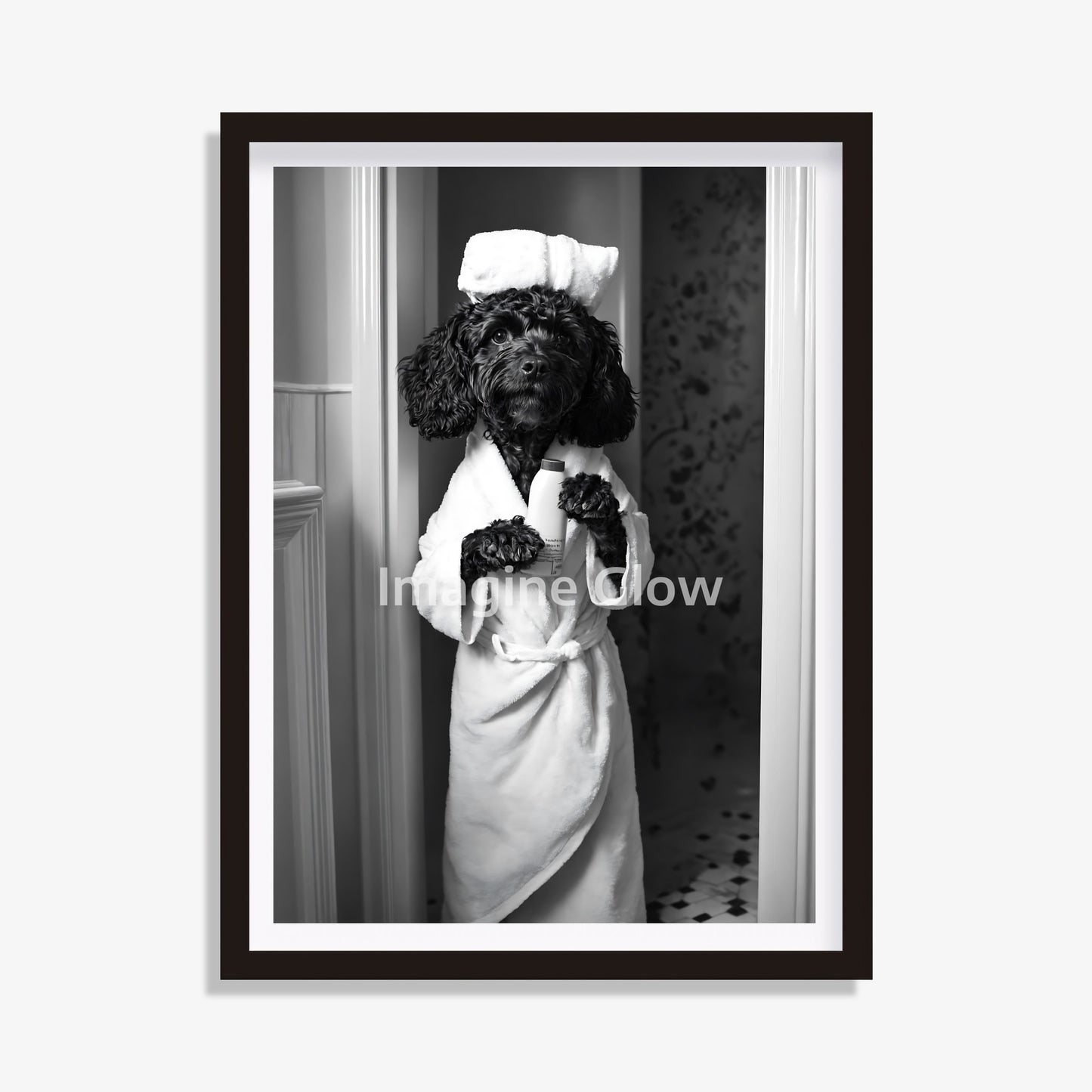 Portuguese Water Dog in toilet humorous printable art.
Funny bathroom decor featuring Portuguese Water Dog
