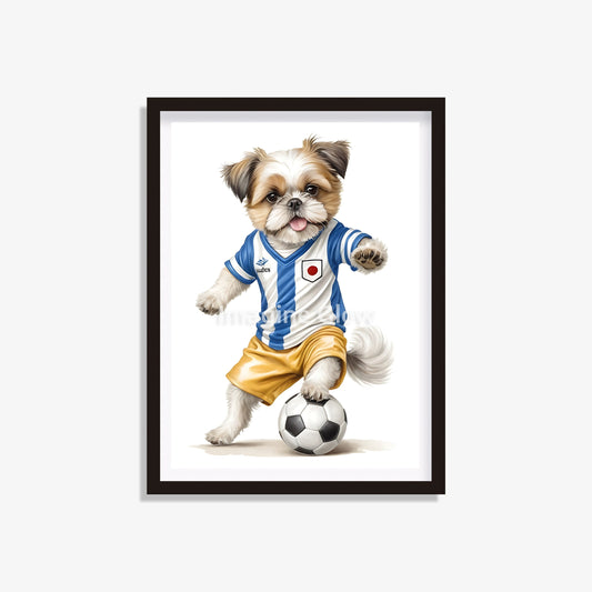 Playful Shih Tzu dog soccer-themed decor for home