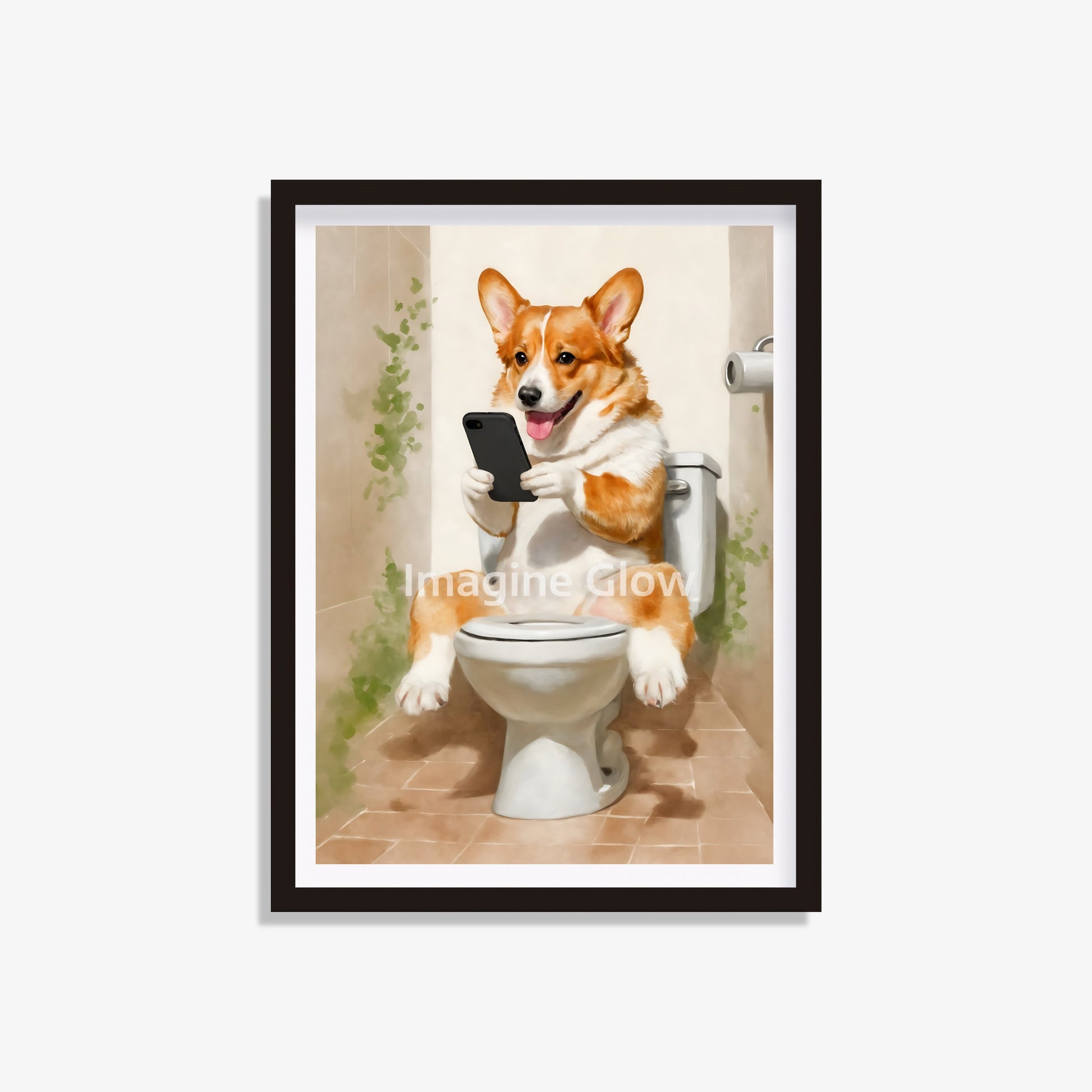 Welsh Corgi dog in toilet printable with a humorous design