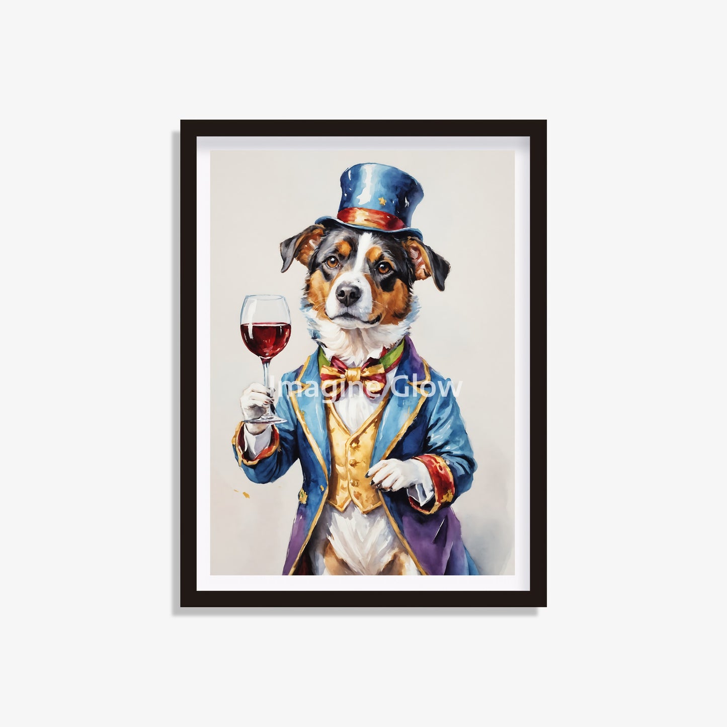 Cute dog with red wine accessories - wall decor