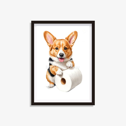 Welsh Corgi dog in toilet printable with a funny and cute illustration