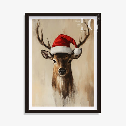 Festive reindeer art print, perfect for decorating living rooms or entryways for the holidays.