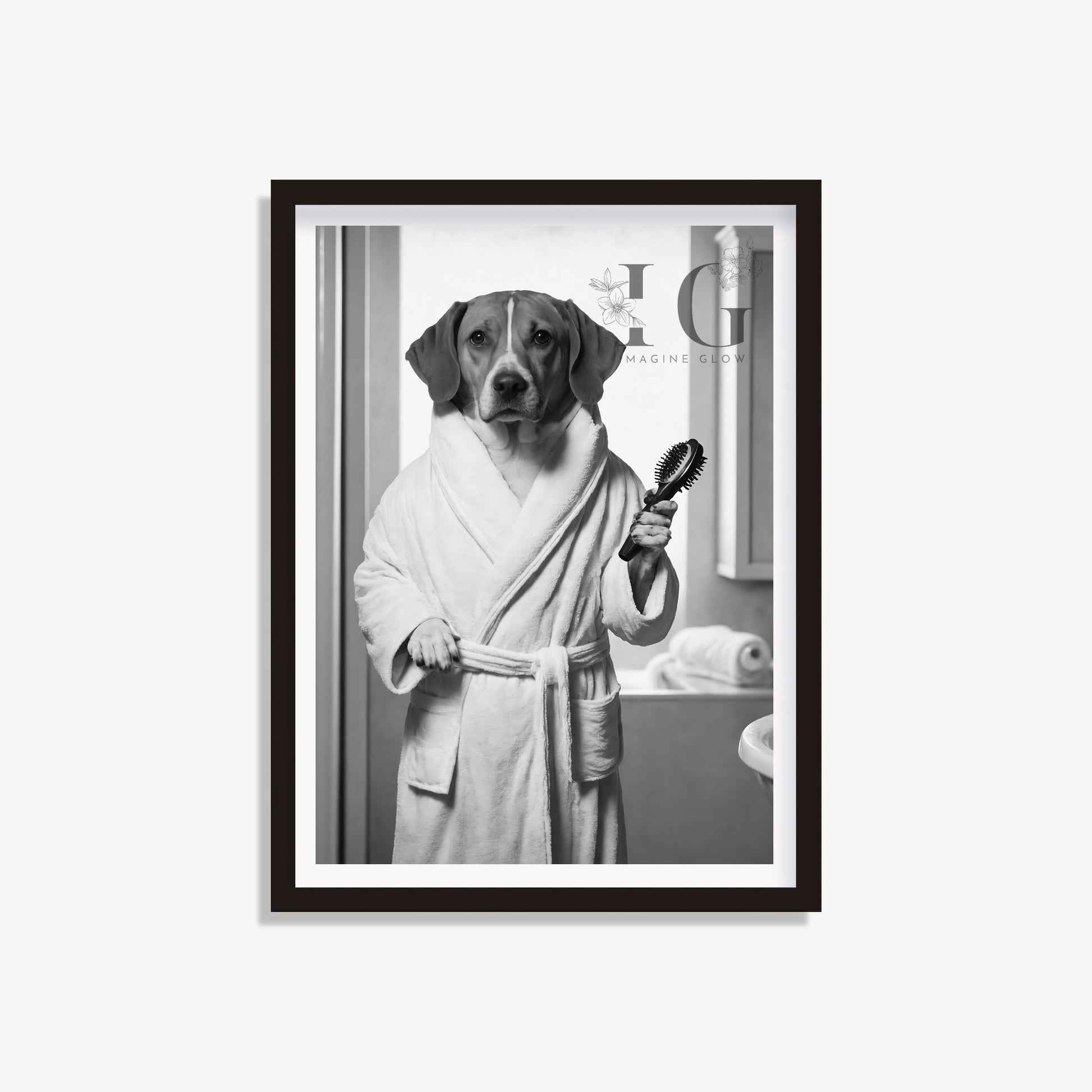 Brittany dog in bathrobe printable featuring a cute and colorful illustration