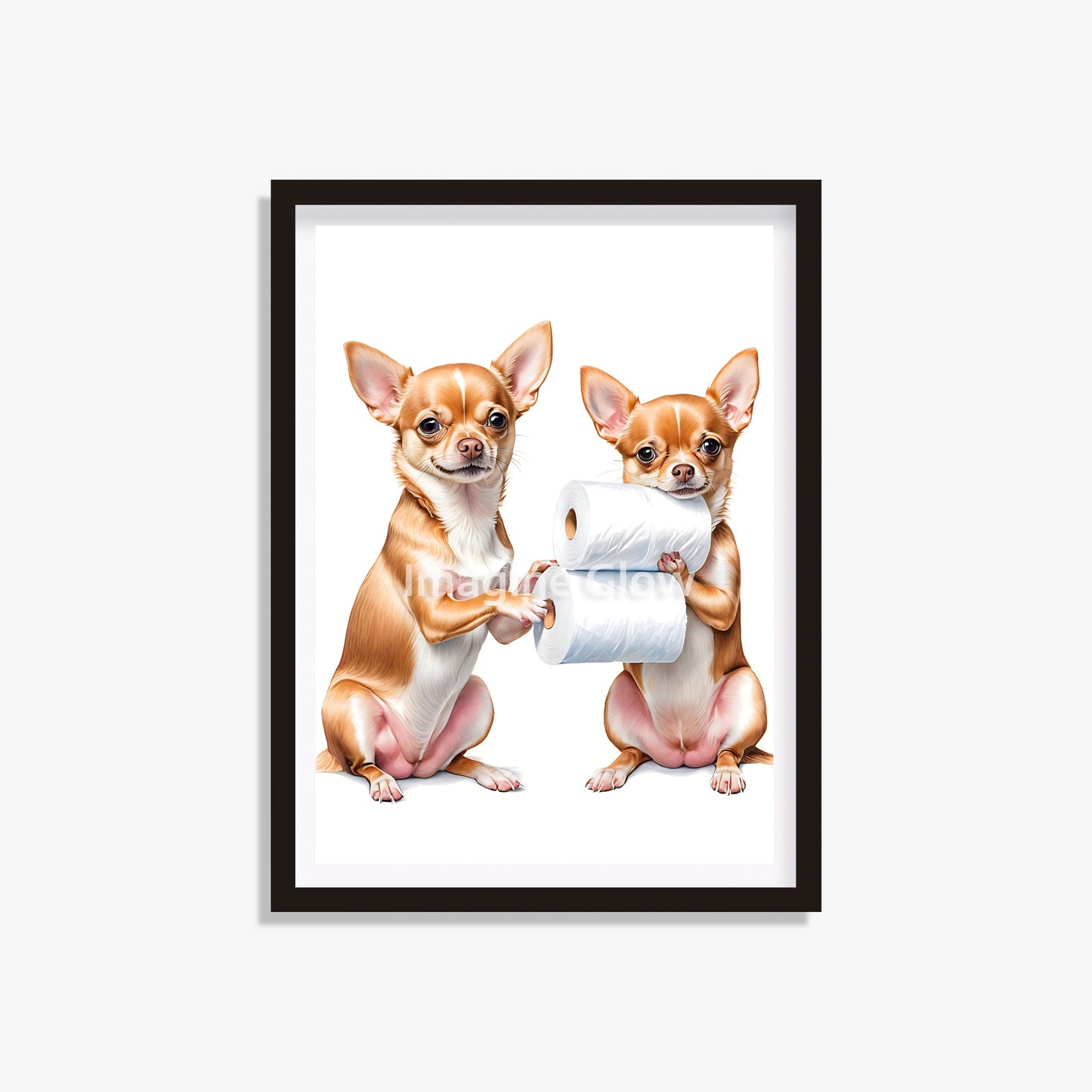 Printable bathroom wall art featuring a Chihuahua dog in a toilet