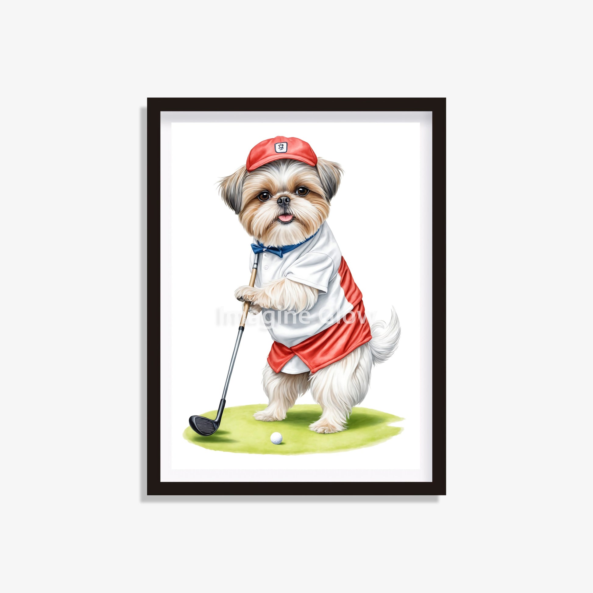 Shih Tzu dog playing golf printable wall art