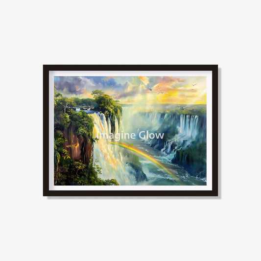 Peaceful waterfall and rainbow art for vibrant interiors