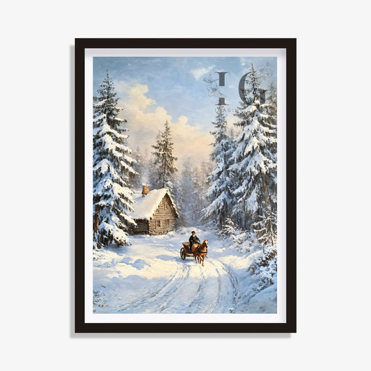 Winter snowy landscape with cottage for enhancing your holiday decor