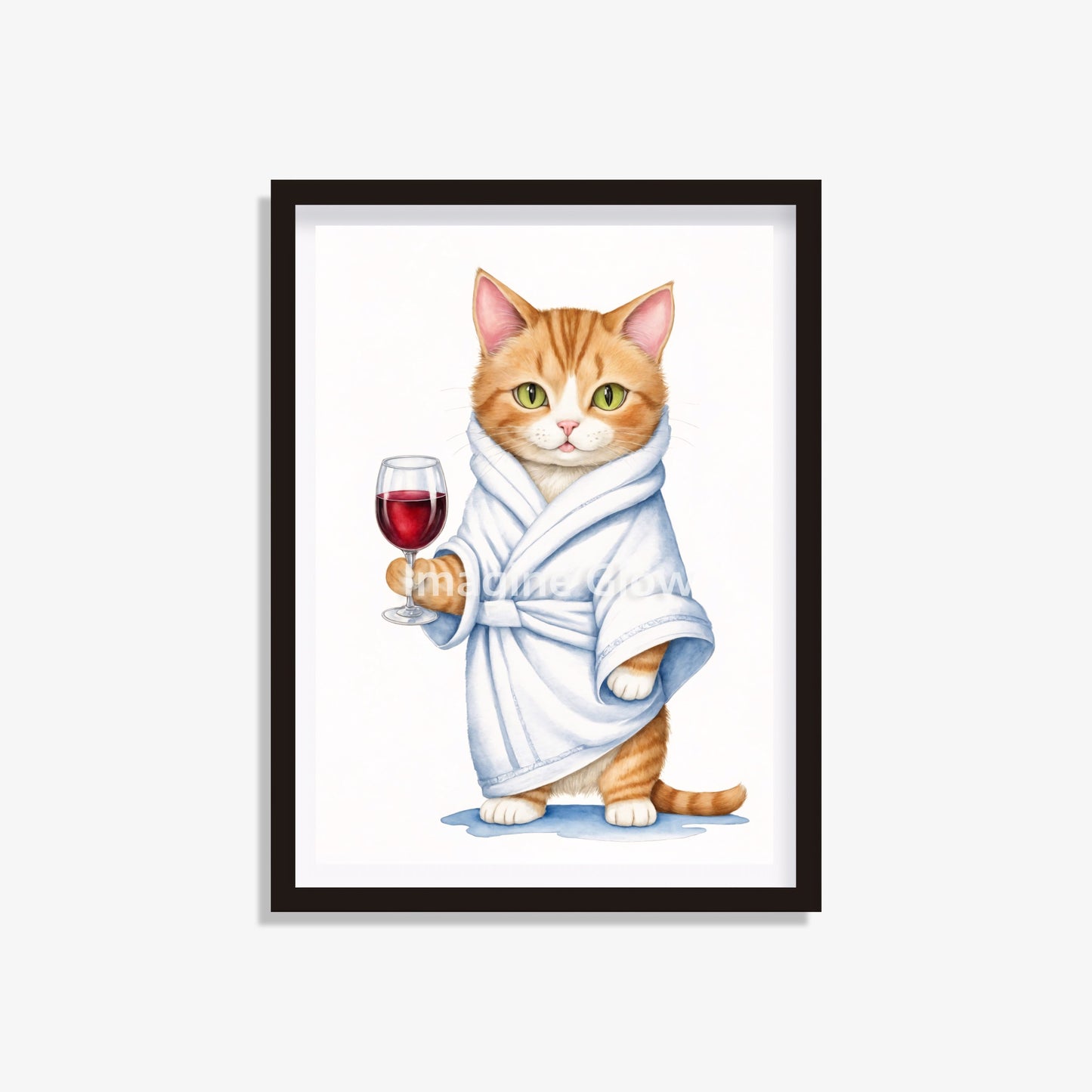 Cat in bathrobe wall art, ideal for adding charm to bathroom decor.