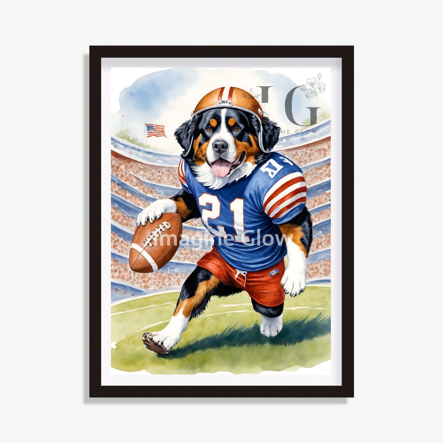 Football Art - Bernese Mountain Dog Sport Decor