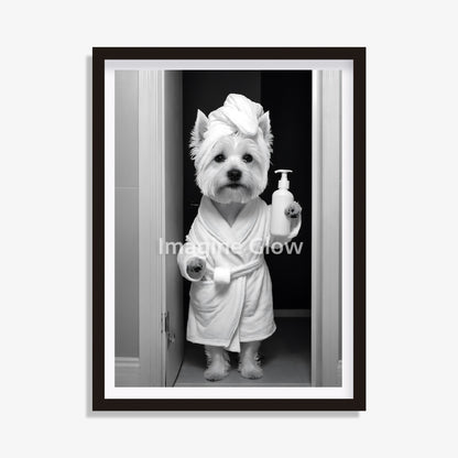 West Highland White Terrier dog in toilet black and white artwork.
Humorous Westie bathroom decor printable
