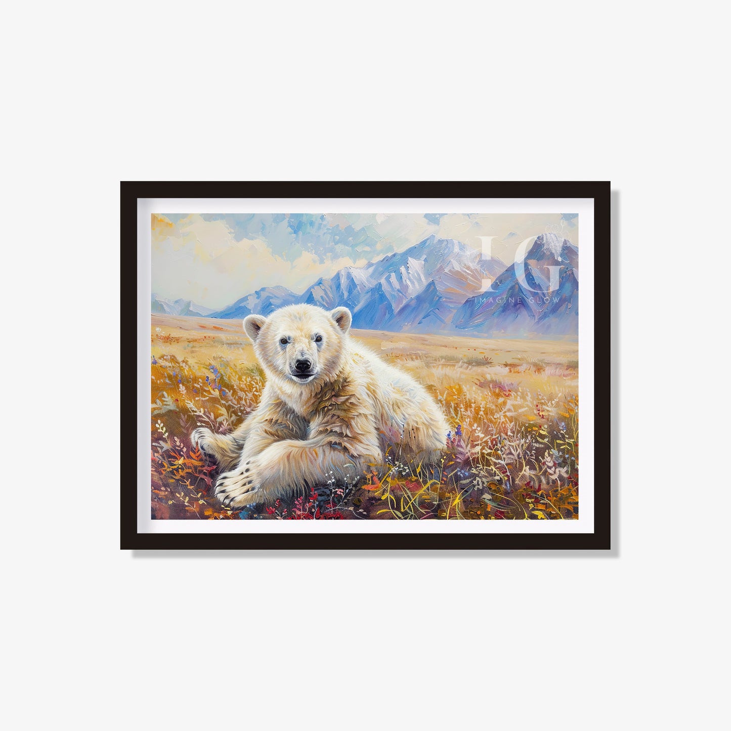 Polar bear in flower fields art print for home decor