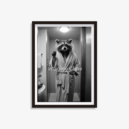 Raccoon in bathrobe printable for fun bathroom decor