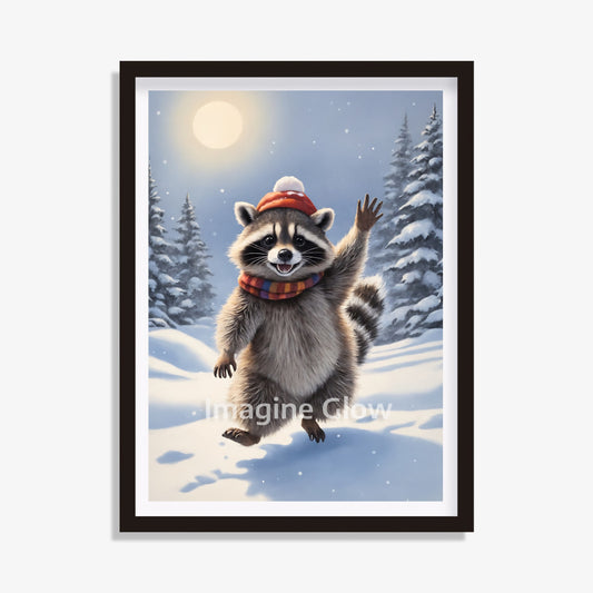 Christmas Raccoon Art - Winter Animal Decor