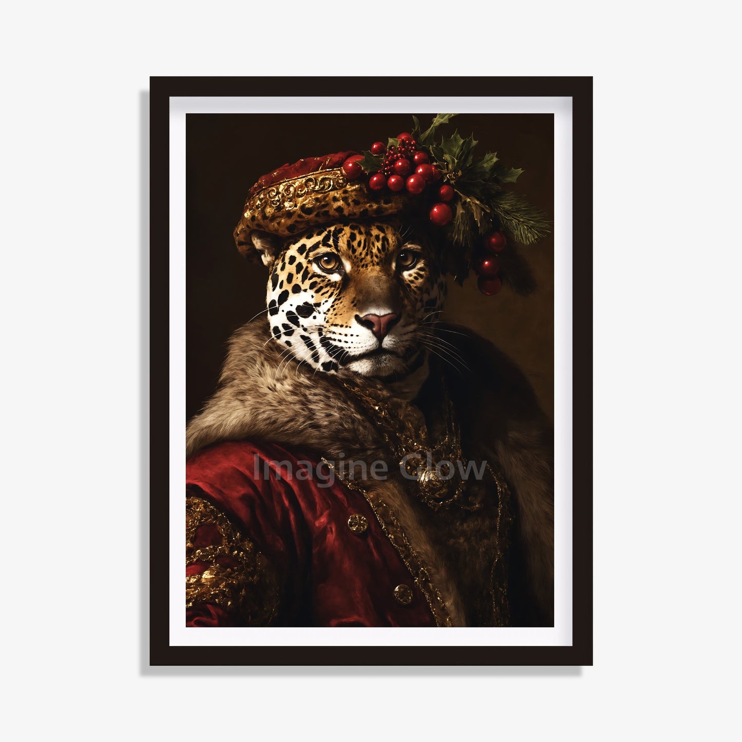 Printable Cheetah Christmas art with a Renaissance-style animal portrait