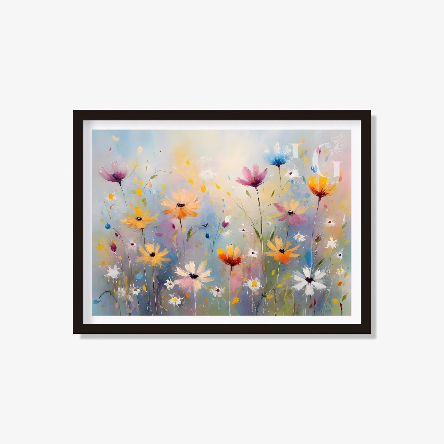 Colorful wildflowers art print for wall decor