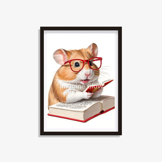 Humorous hamster art print for cozy reading nook decor