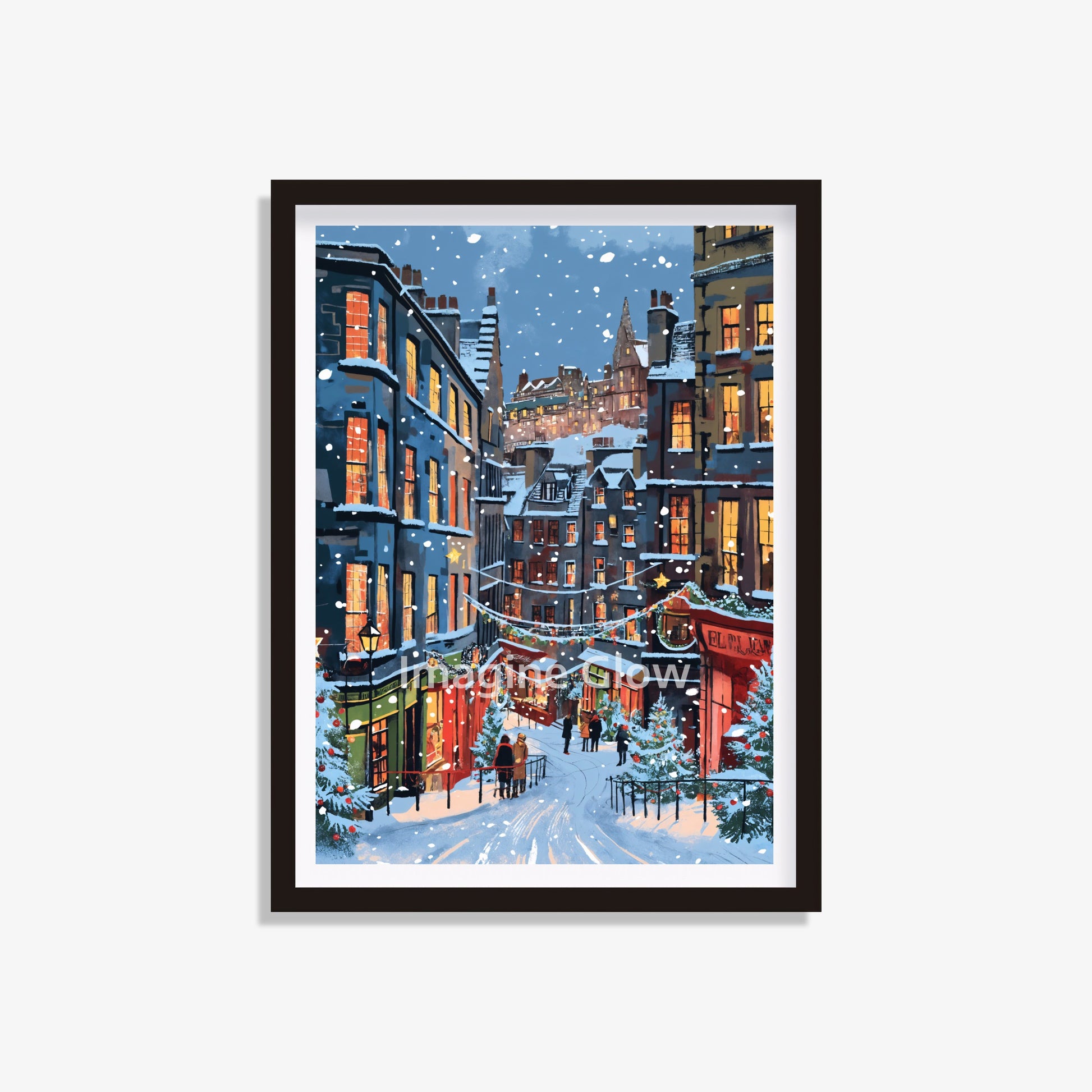 Charming festive wall decor with a Christmas-themed street, perfect for home styling.