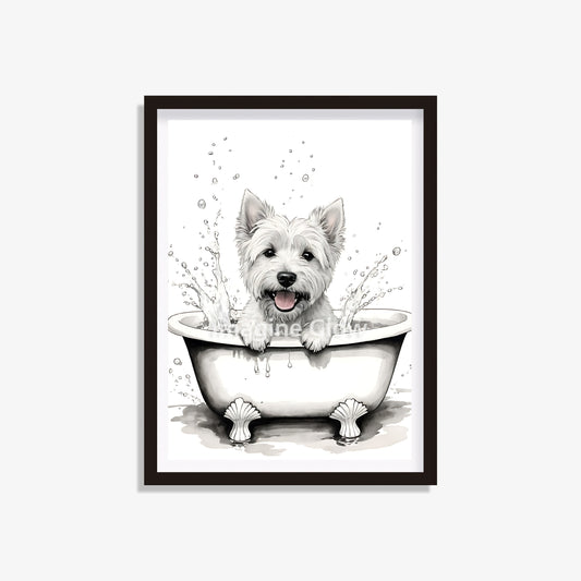 Terrier dog in bathtub printable featuring a cute and colorful illustration