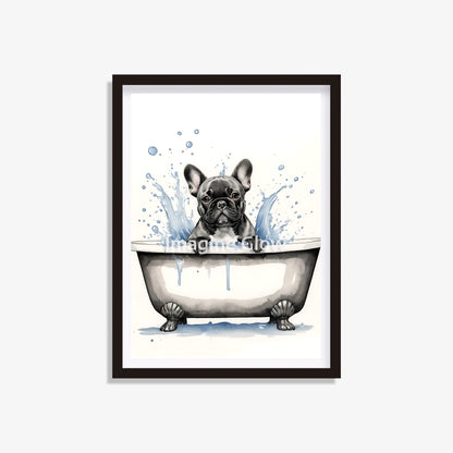 French Bulldog in bathtub printable with a playful design