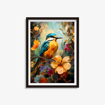 Colorful bird on a branch art printable featuring vibrant colors