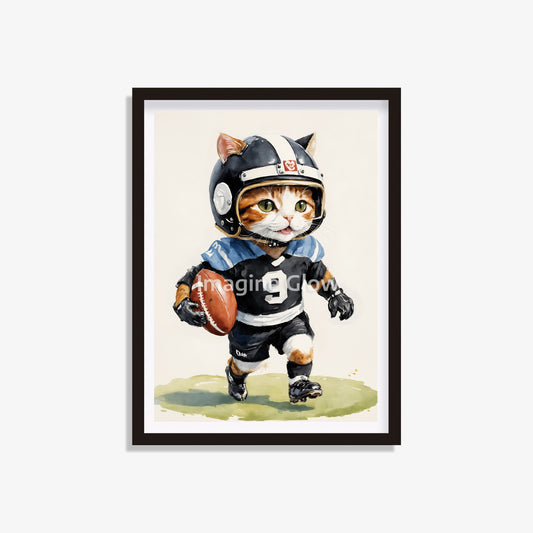 Funny Cat Football Art, ideal for humorous animal sport decor.