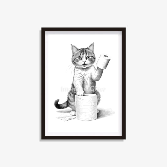 Funny Cat in Toilet wall art for a playful bathroom decor.