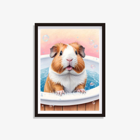 Guinea pig in the bathtub printable featuring a cute and whimsical design