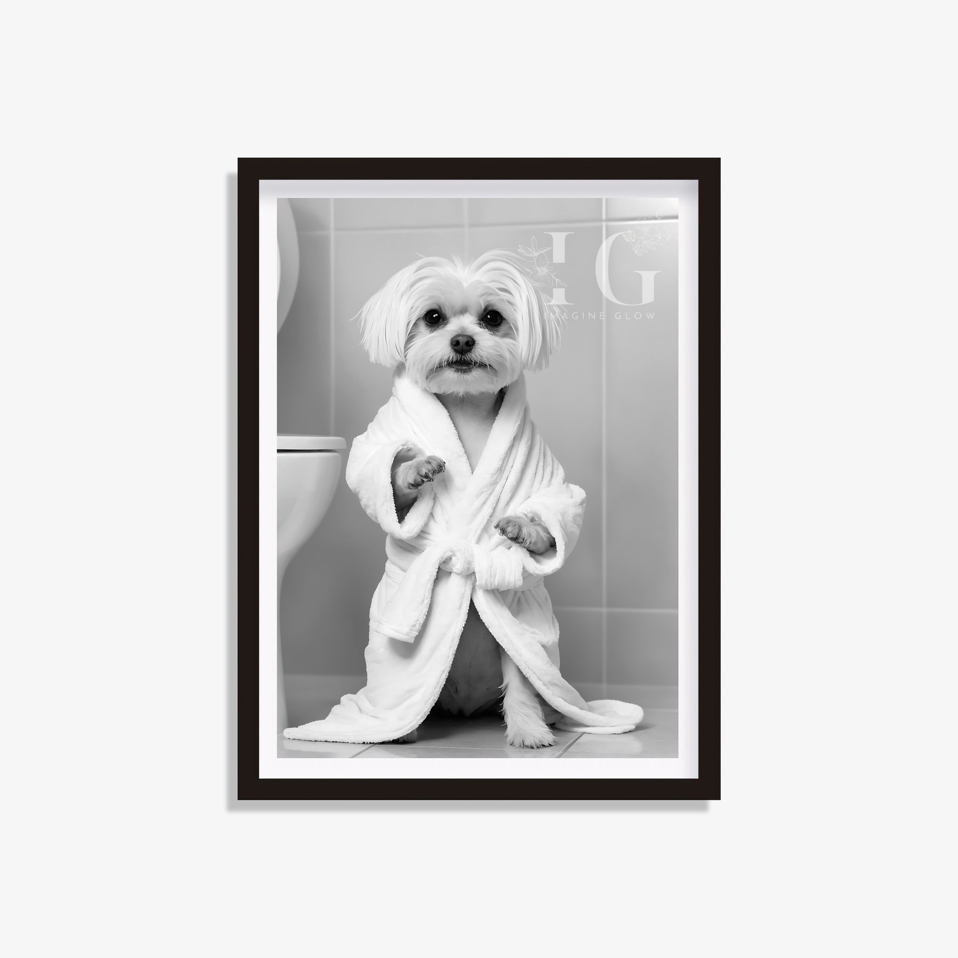 Maltese dog in bathrobe printable featuring a cute Maltese illustration